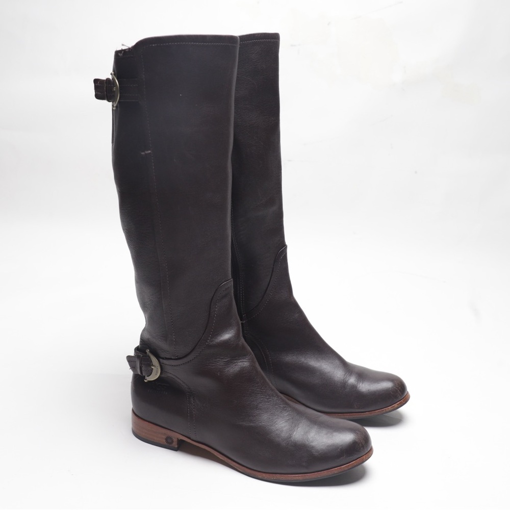 UGG Amberlee Boot Buckle 1921 Espresso Brown Leather Riding Over the Knee Boots